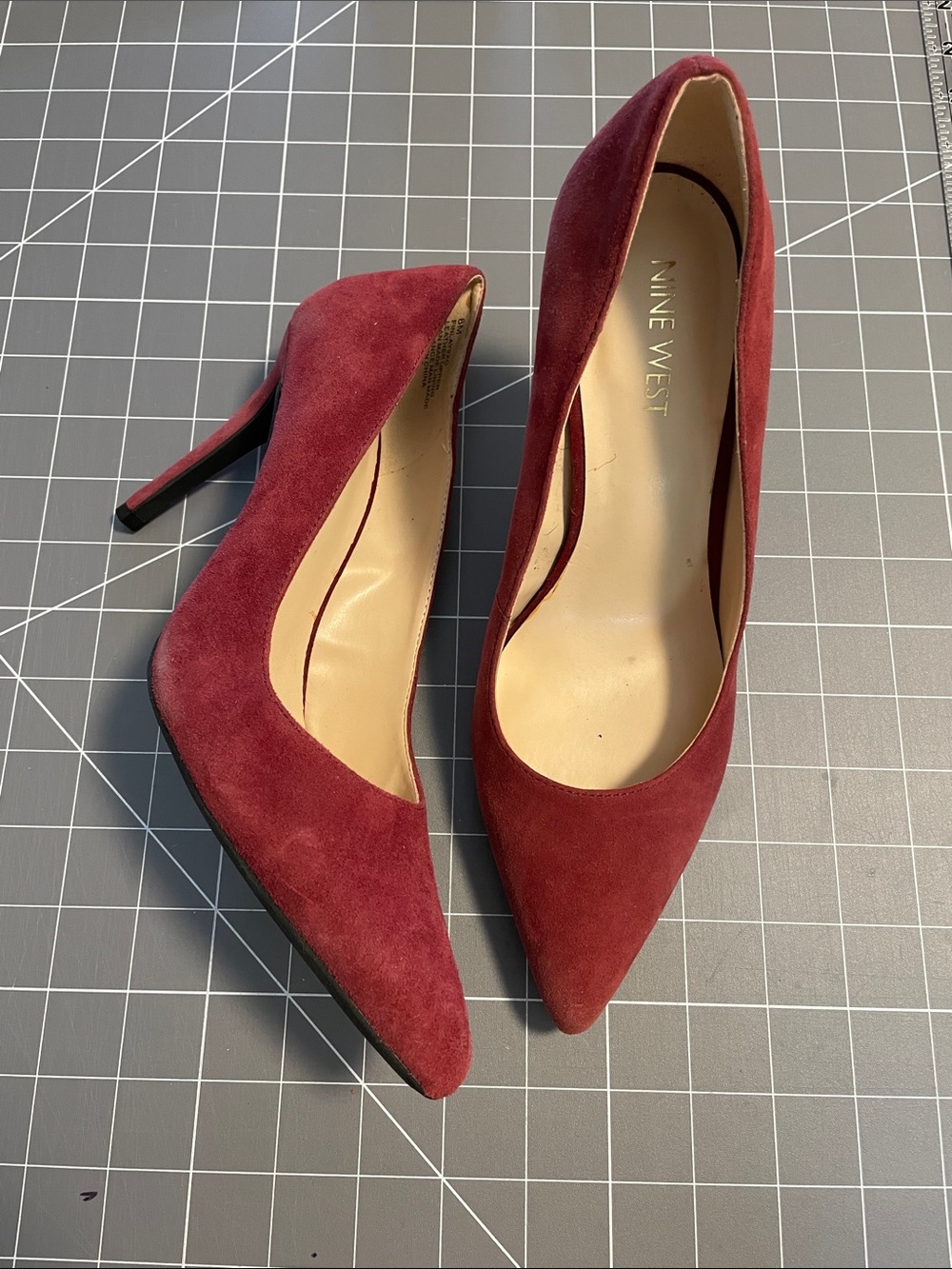 Nine West Burgundy Suede Pointed-Toe Stiletto Pumps